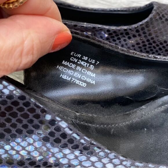 H&M Snakeskin Slingback Heels size 7 charcoal - Picture 7 of 8